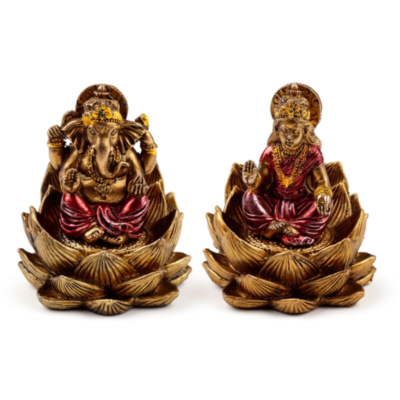 Goldfarbe Ganesh Lakshmi Lotus Set von 2