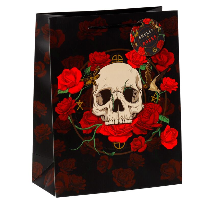 Schädel und Rosen rote Rosen - Geschenktüte groß