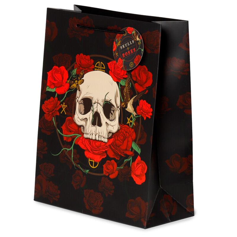Schädel und Rosen rote Rosen - Geschenktüte groß