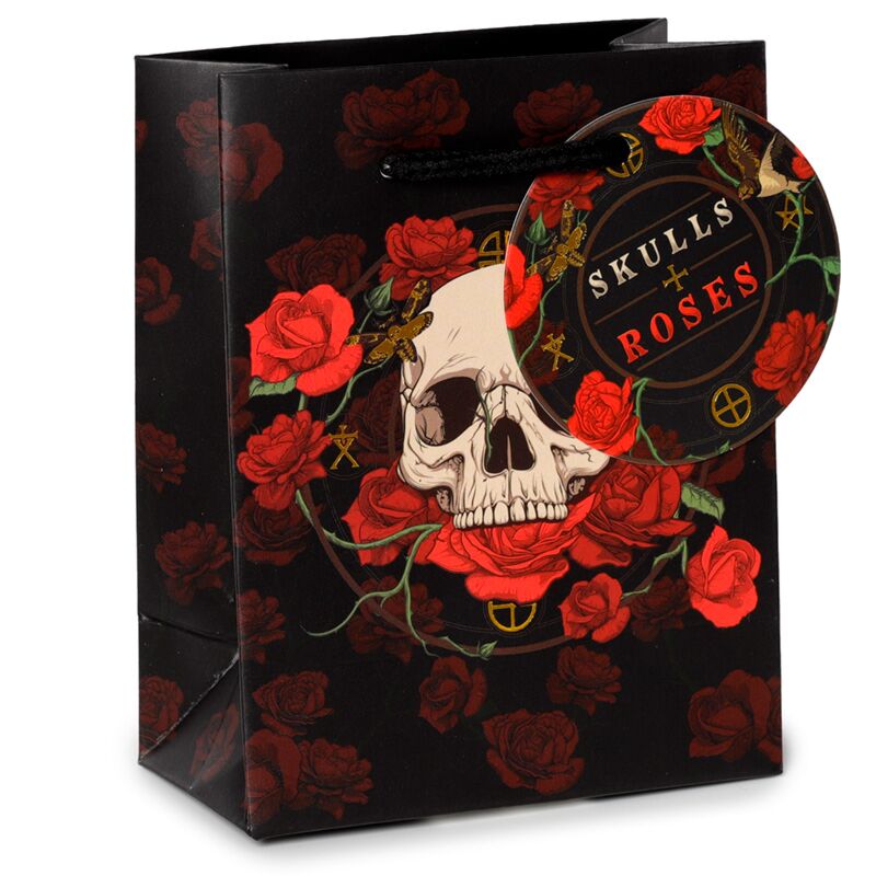 Schädel und Rosen rote Rosen - Geschenktüte klein