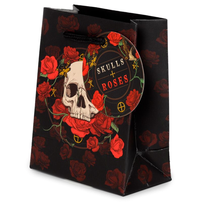 Schädel und Rosen rote Rosen - Geschenktüte klein