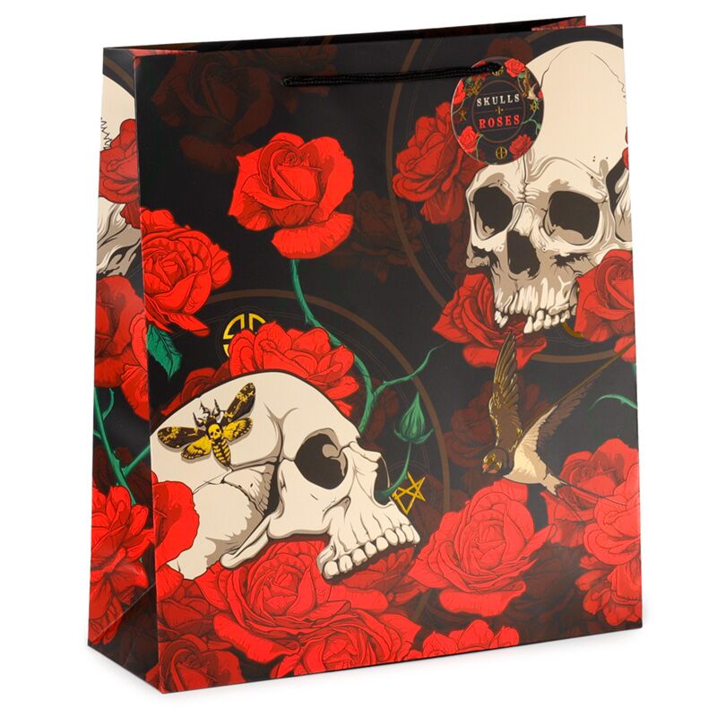 Schädel und Rosen rote Rose Geschenktüte xl