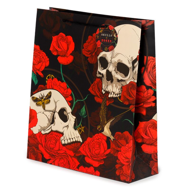 Schädel und Rosen rote Rose Geschenktüte xl