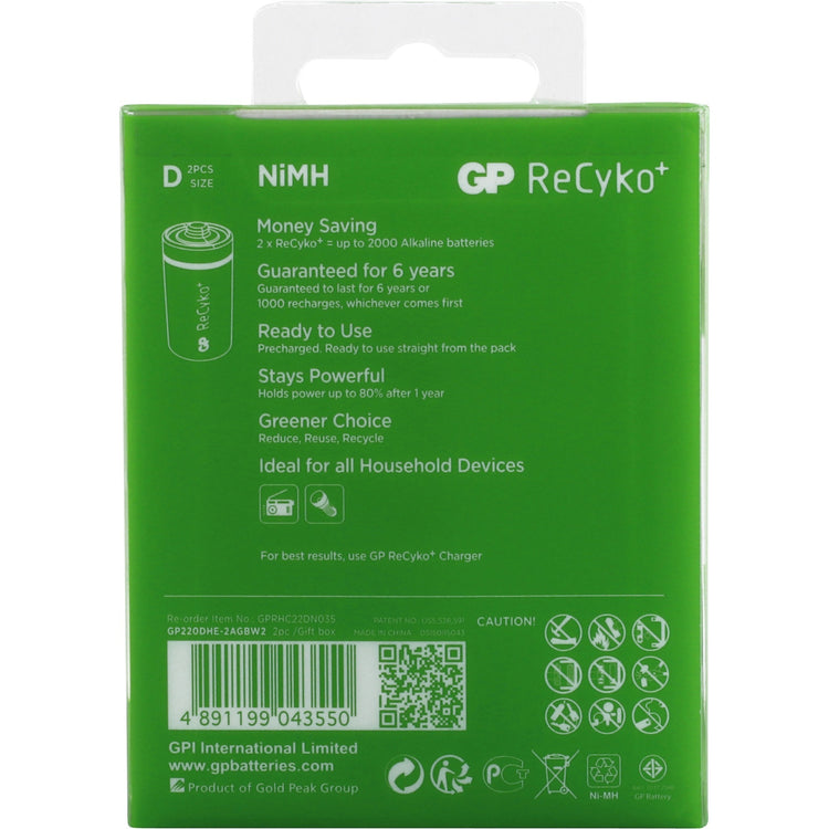 GP Batteries ReCyko+ D 2200 2 wiederaufladbare Batterien