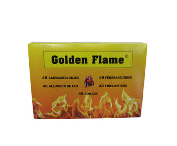 Weiße Feueranzünder mit goldener Flamme (24x 48 Stück)