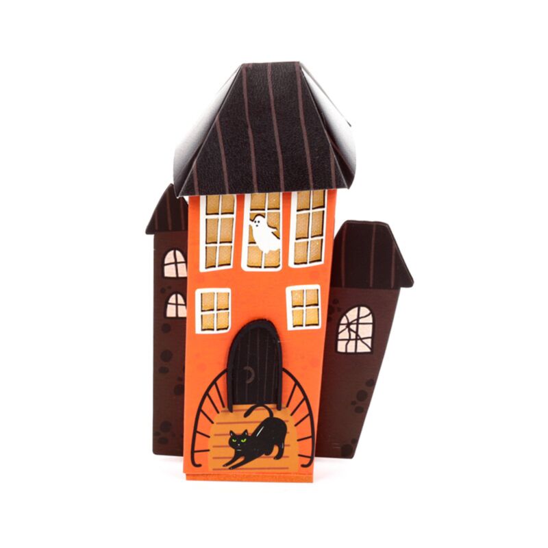 Gruselige schwarze Katze Spook House Halloween führte Dekoration