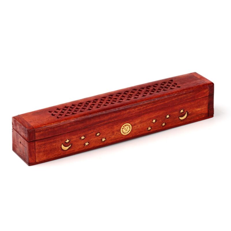 Mango Holz Weihrauchhalter Box Sonne, Mondsterne