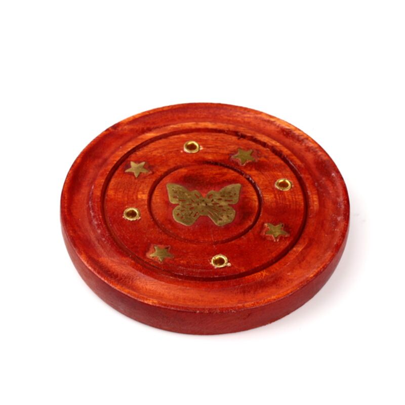 Mango Holz runden Weihrauchhalter Schmetterling Inlay