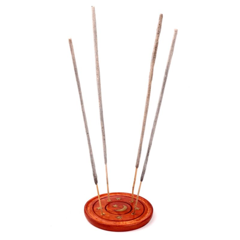 Mango Wood Round Weihrauchhalter Mondsterne inlay