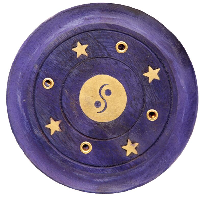 Mango Wood Yin Yang um den lila Weihrauchhalter