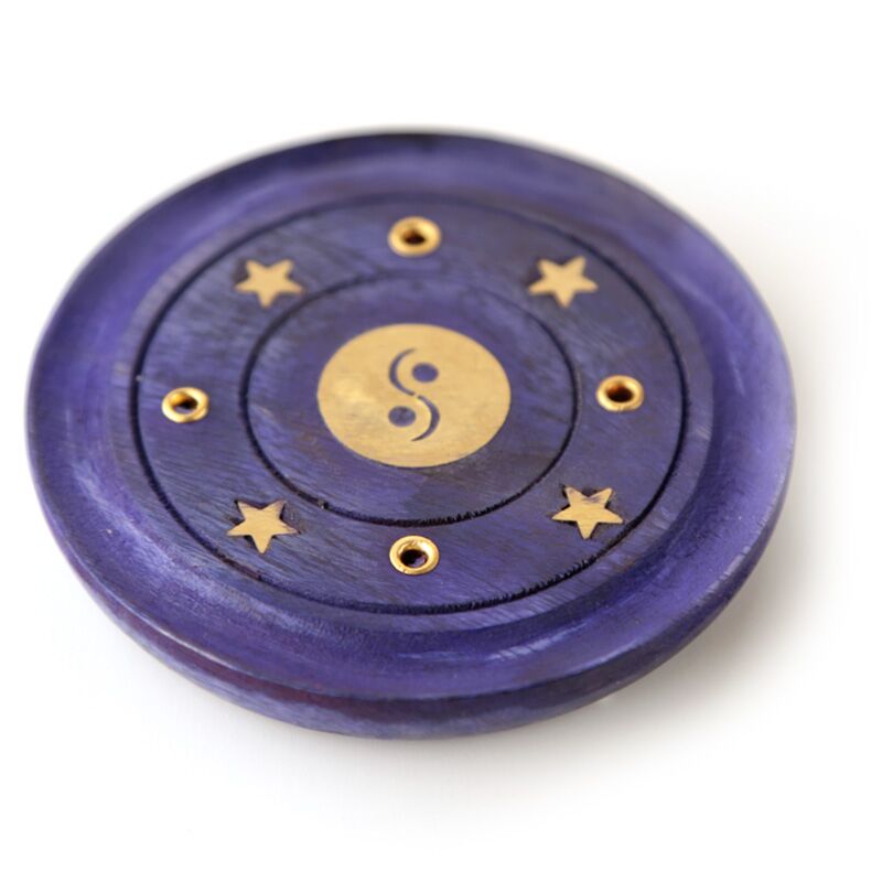Mango Wood Yin Yang um den lila Weihrauchhalter