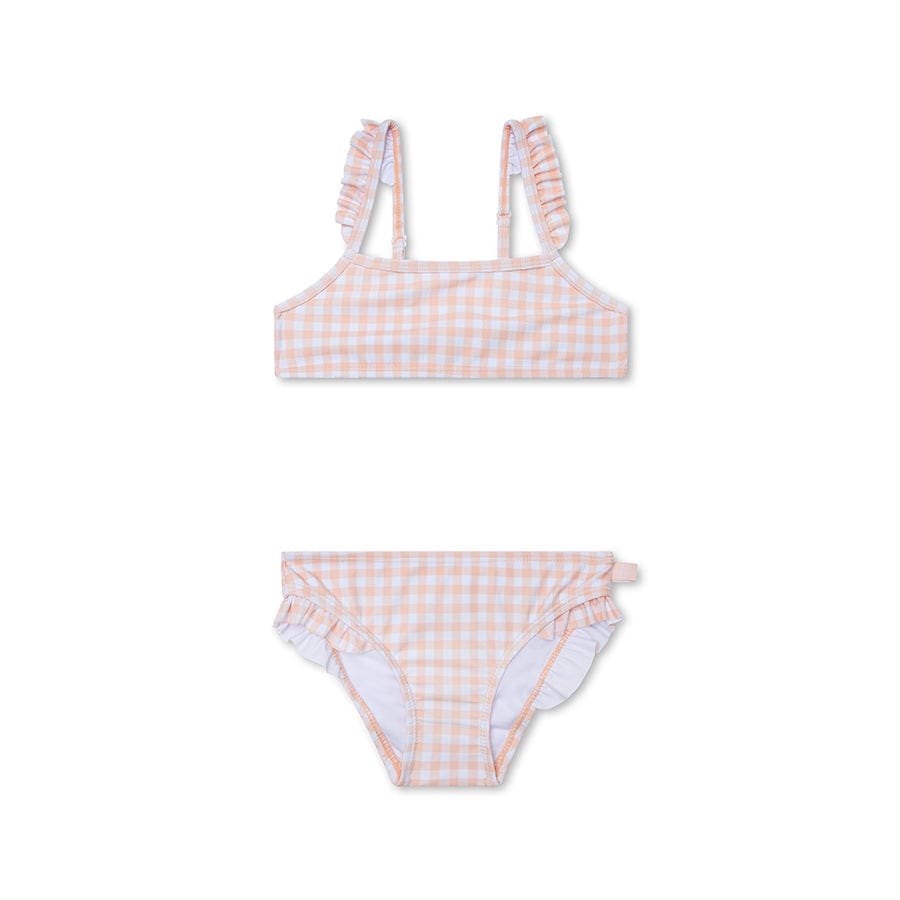 Sonnenuntergangsnetz | Orange weiße Mädchen UV Bikini