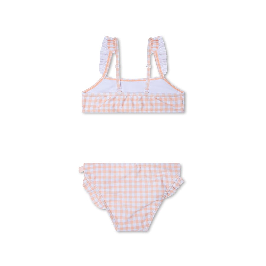 Sonnenuntergangsnetz | Orange weiße Mädchen UV Bikini