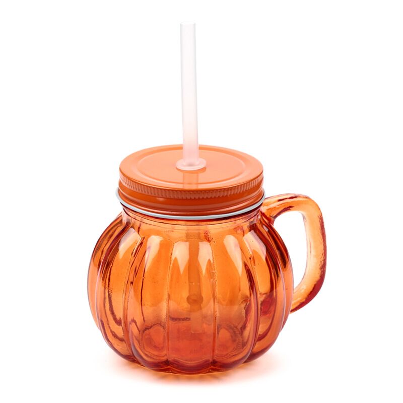 Kürbiskemäerglasglas -Trinkbecher mit Stroh und Dekel