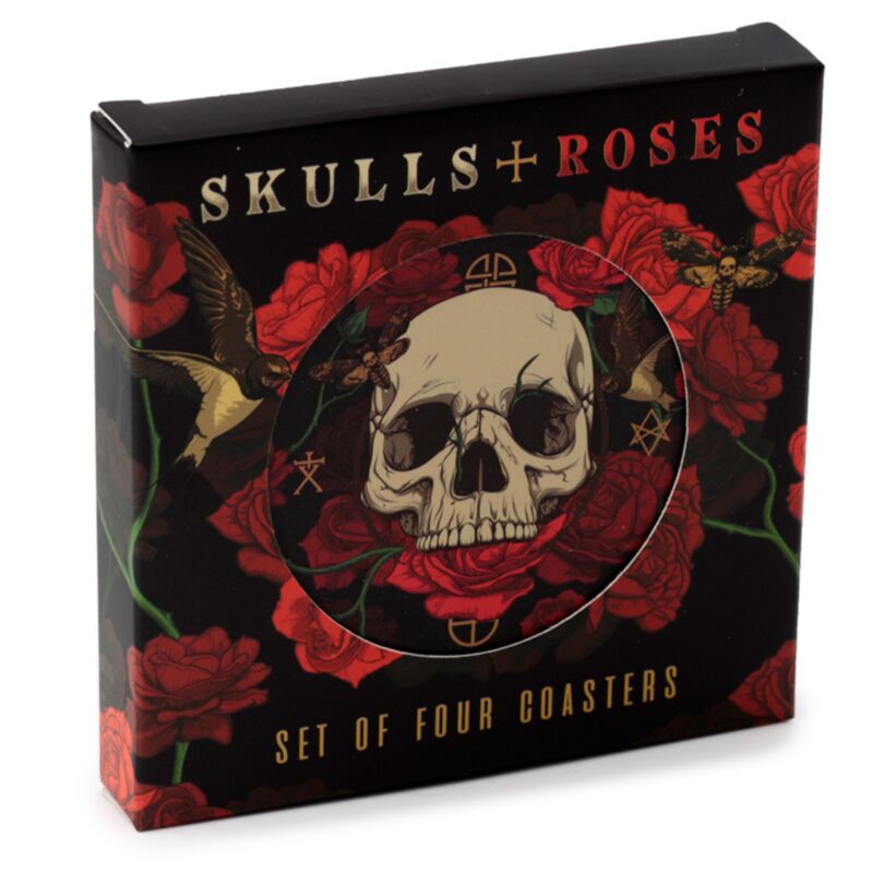 Totenkopf Rosen Set mit 4 Untersetzern