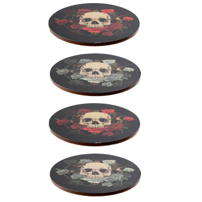 Totenkopf Rosen Set mit 4 Untersetzern