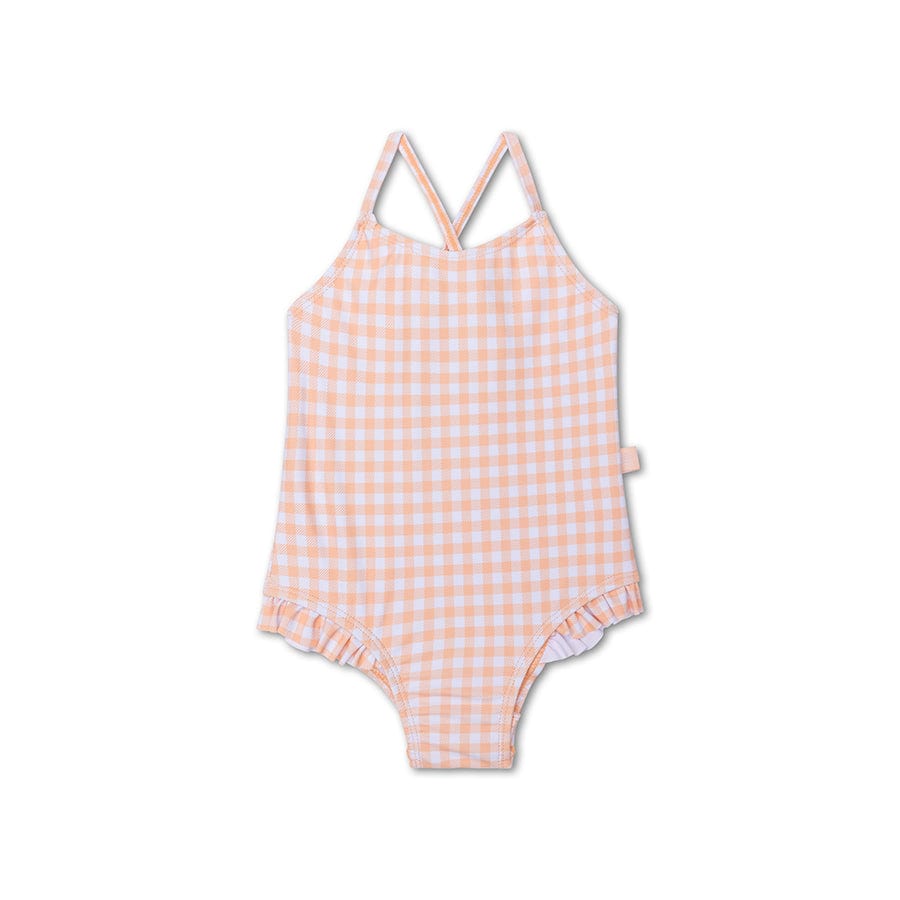 Sonnenuntergangsnetz | Oranje White Girls UV Badeanzug