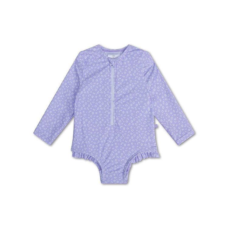 Leopard | Lila Girls UV Badeanzug mit langen Ärmeln