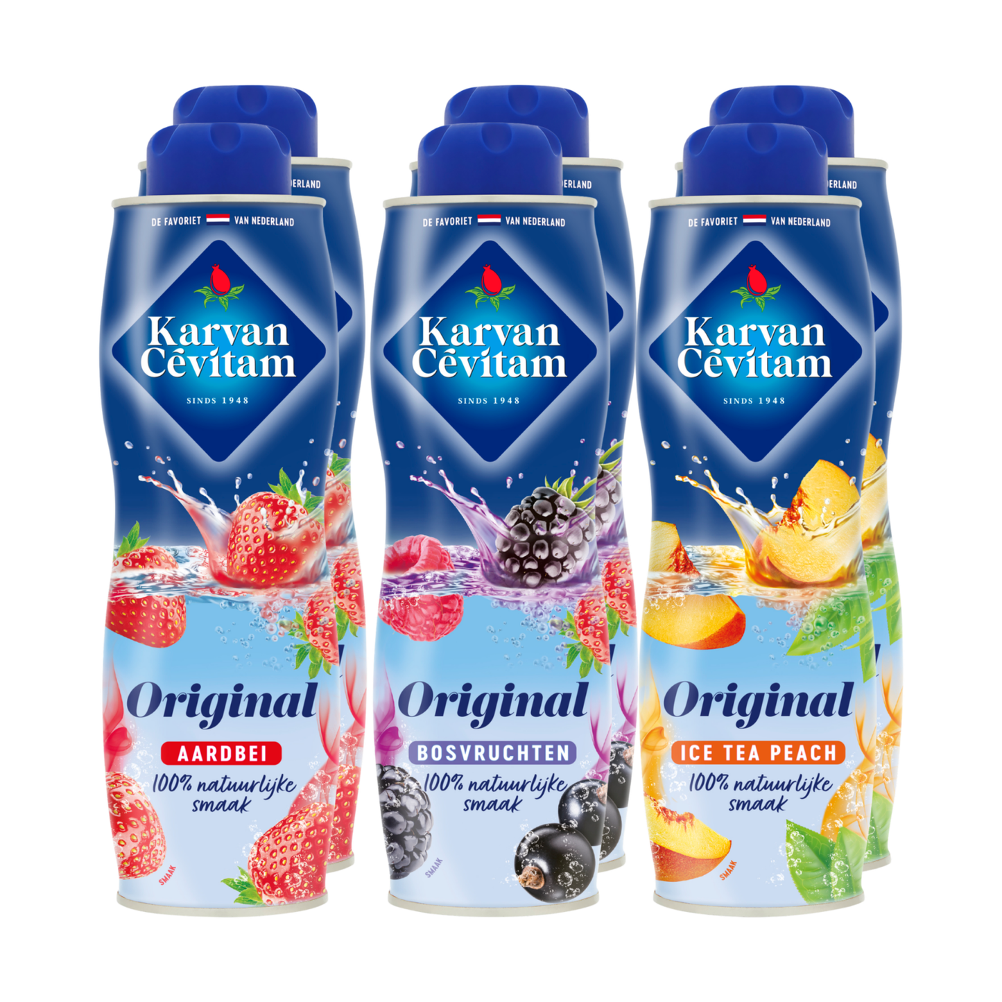 Karvan Cevitam Kombipaket Erdbeere, Waldfrüchte und Eistee Pfirsich (6x 600ml)