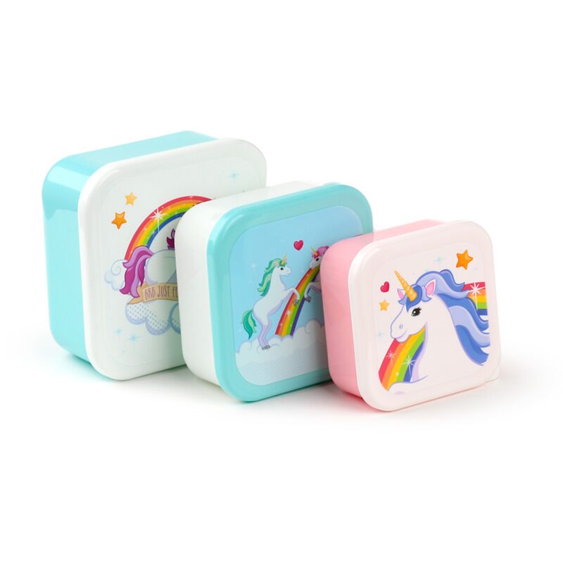 Set 3 Brotdbox S m l-ekantierende Regenbogen-Einhorn