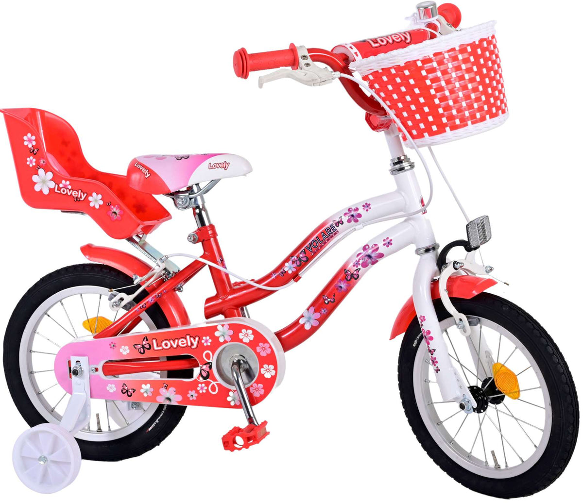 Volare Lovely Children's Bicycle - Mädchen - 14 Zoll - Rot Weiß - Zwei Handbremsen