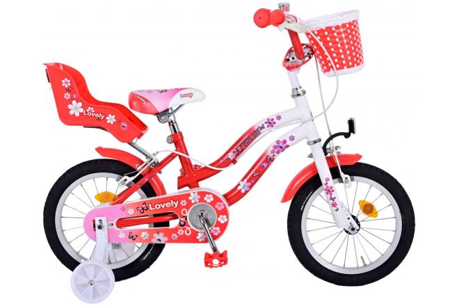 Volare Lovely Children's Bicycle - Mädchen - 14 Zoll - Rot Weiß - Zwei Handbremsen