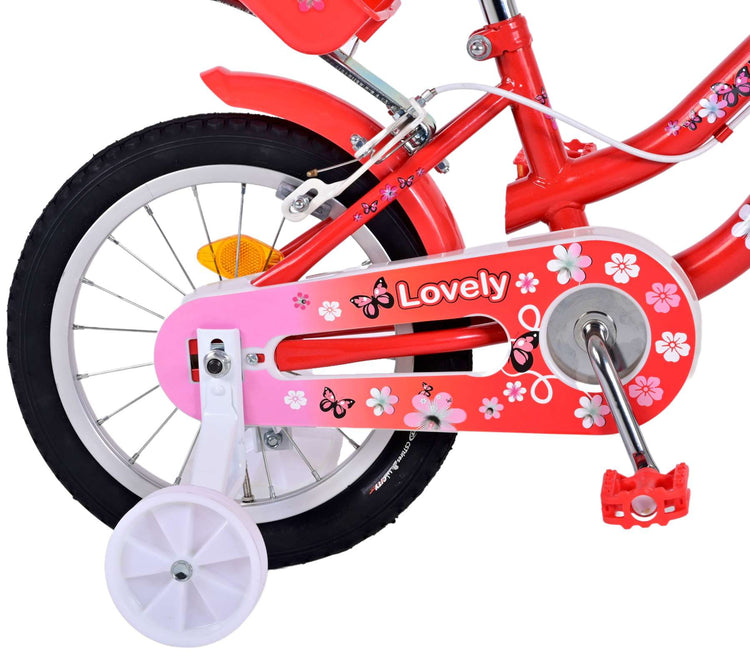 Volare Lovely Children's Bicycle - Mädchen - 14 Zoll - Rot Weiß - Zwei Handbremsen