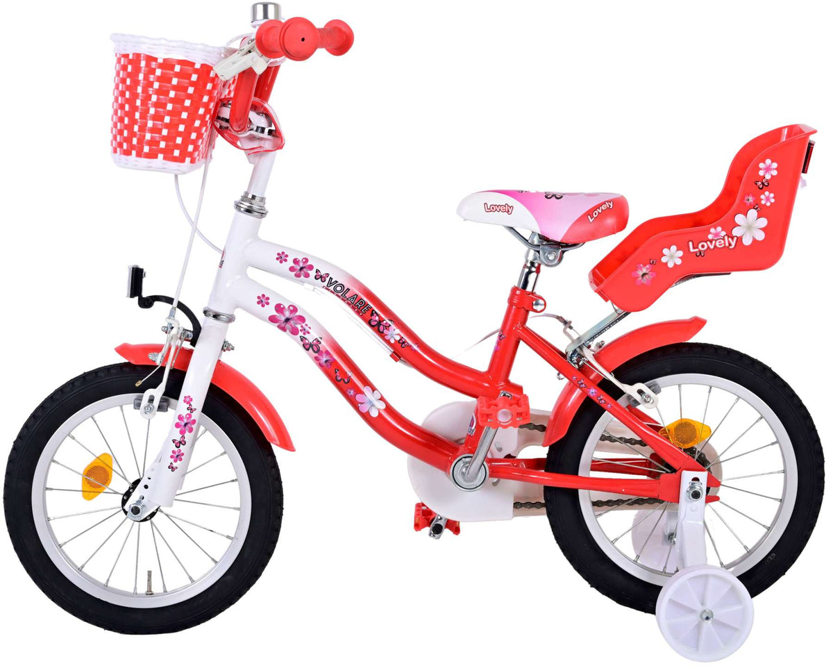 Volare Lovely Children's Bicycle - Mädchen - 14 Zoll - Rot Weiß - Zwei Handbremsen
