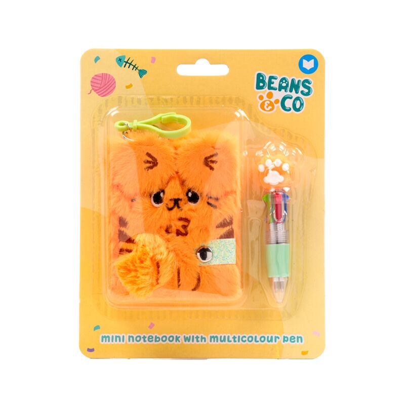 Beans Co Katzen Plüsch A7 Mini-Notizbuch A7 4-Farben-Stift