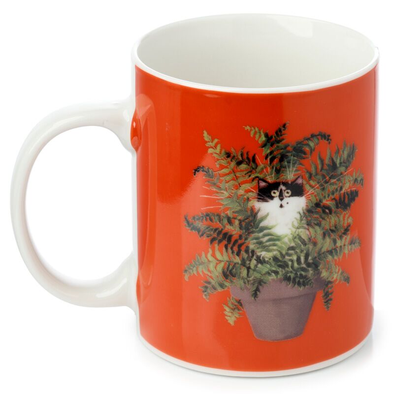Kim Haskins Katze im Pflanzen -Topf Red Porzellan Becher
