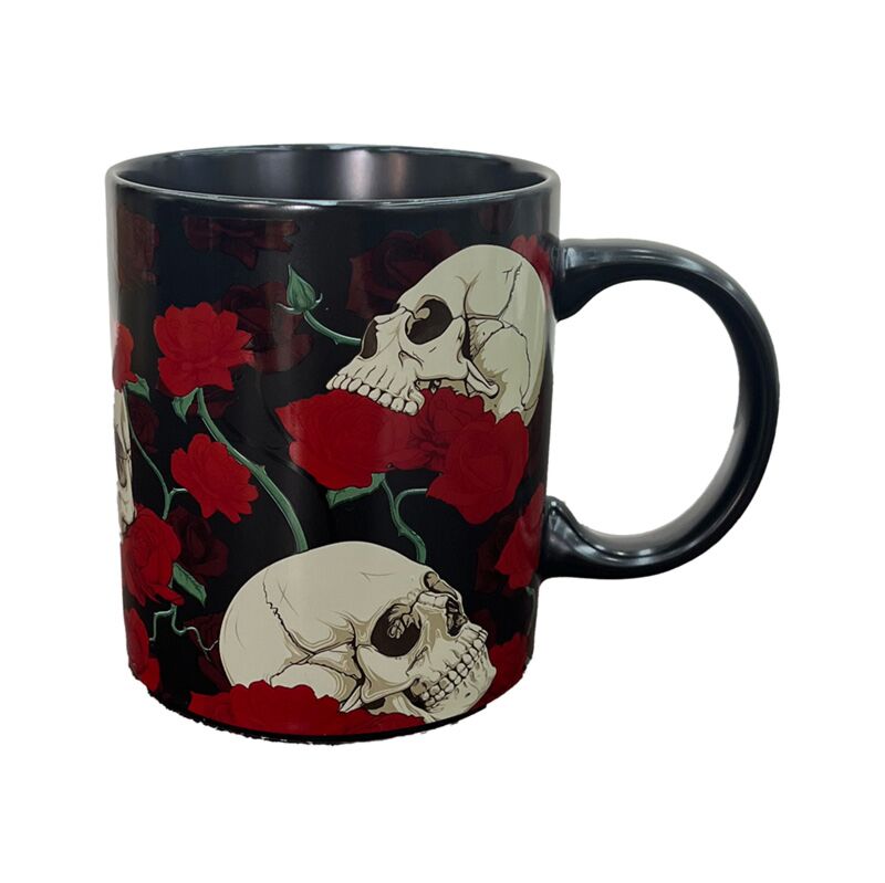Totenkopf-Rosen-Porzellanbecher