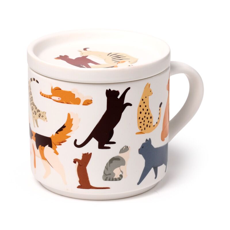 Katze Fine Cats (News) Porzellanbecher mit Coaster Deckel Set