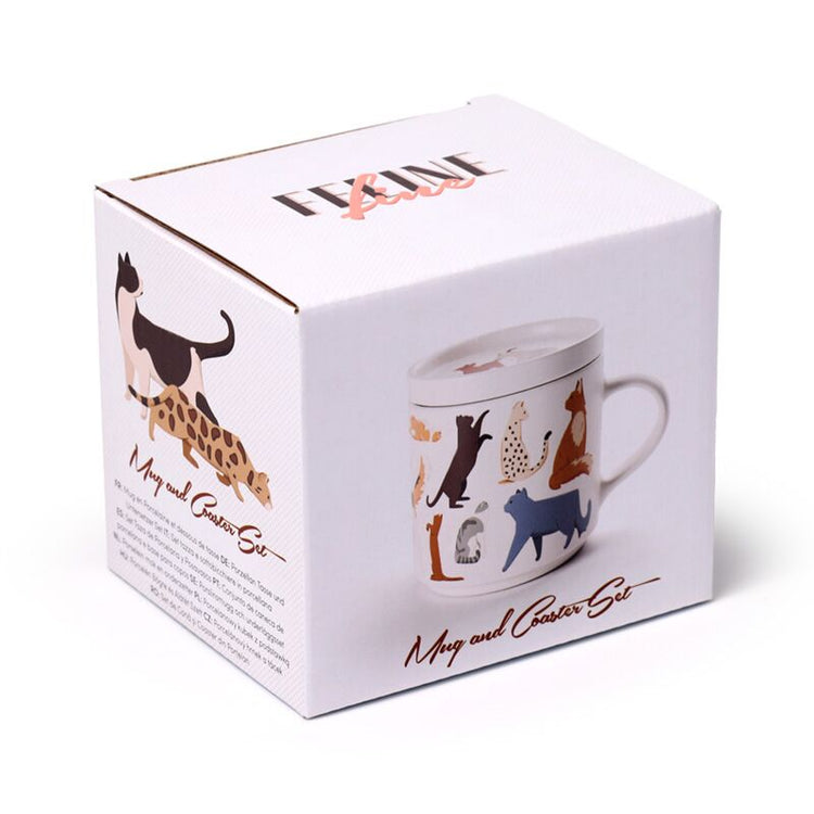 Katze Fine Cats (News) Porzellanbecher mit Coaster Deckel Set