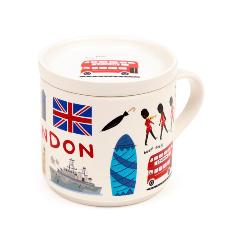 London-Souvenir-Porzellanbecher mit Untersetzer-Deckel-Set