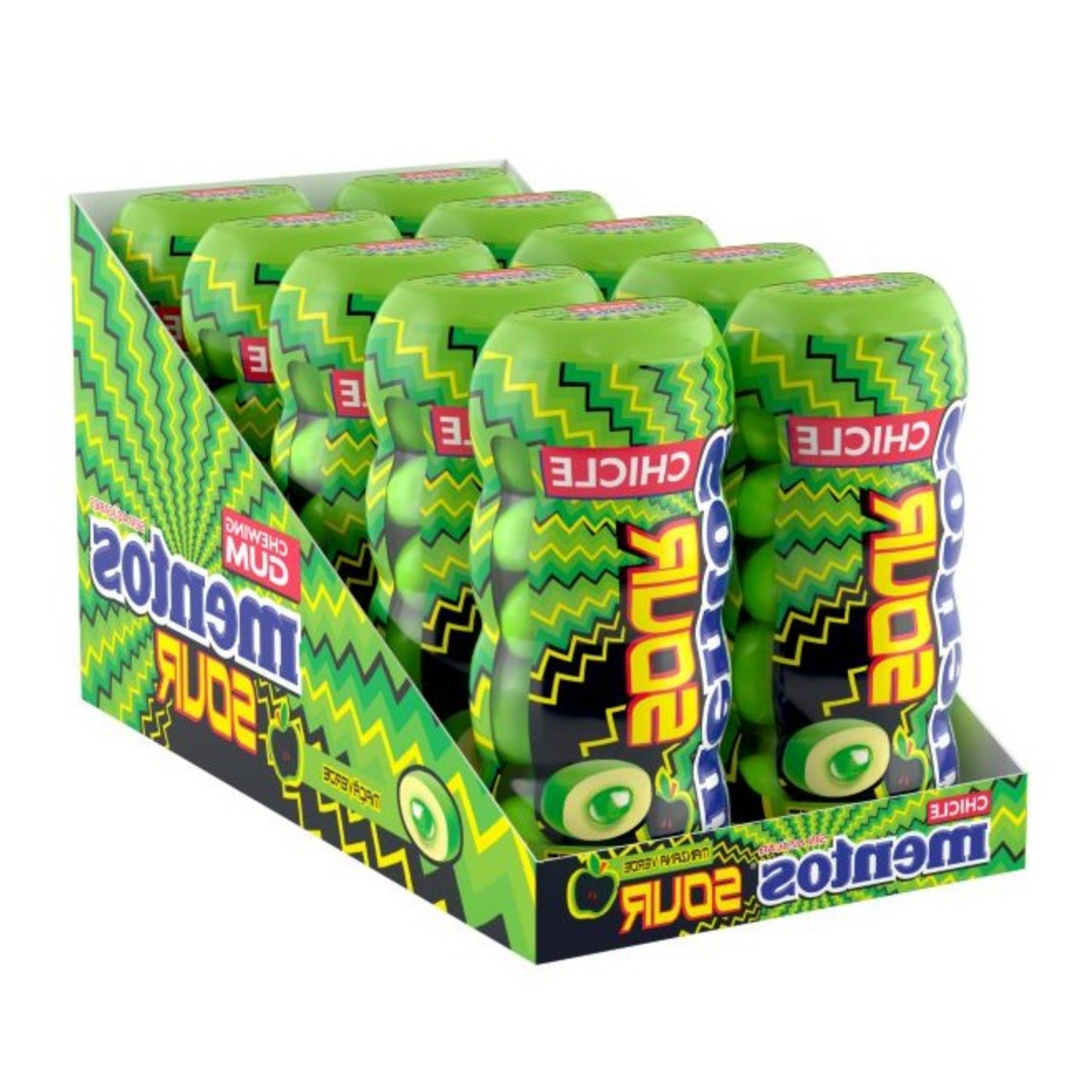 Mentos Gum Sour Grüner Apfel Glas (10x 28 Stück)