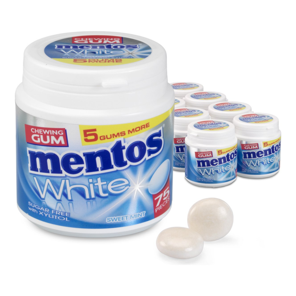 Mentos Gum White Sweetmint Flasche (8x 75 Stück)
