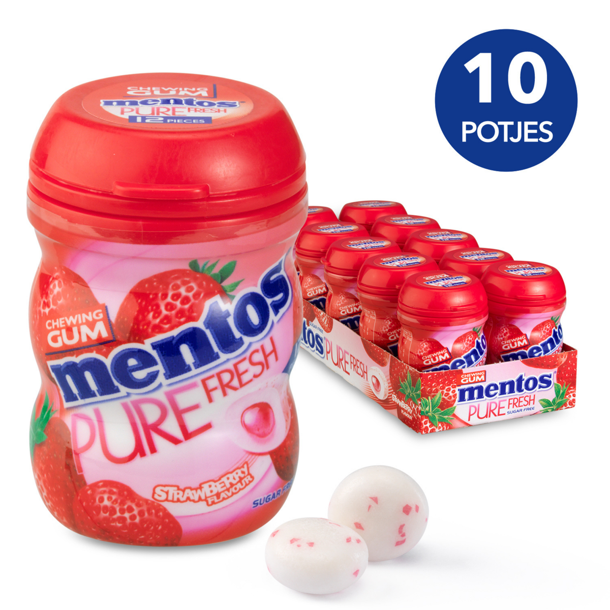 Mentos Gum Pure Fresh Strawberry Miniglas (10x 12 Stück)