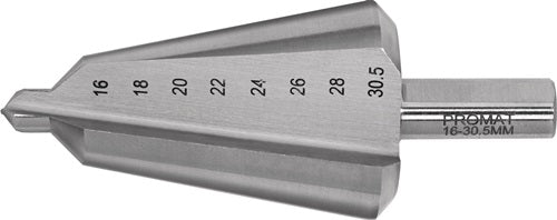 Promat tecwerk Stufenplattenbohrer | Bohrbereich 16-30,5 mm | HSS-Co Gesamtlänge 76 mm | Anzahl der Schnitte 2 - 4000862023