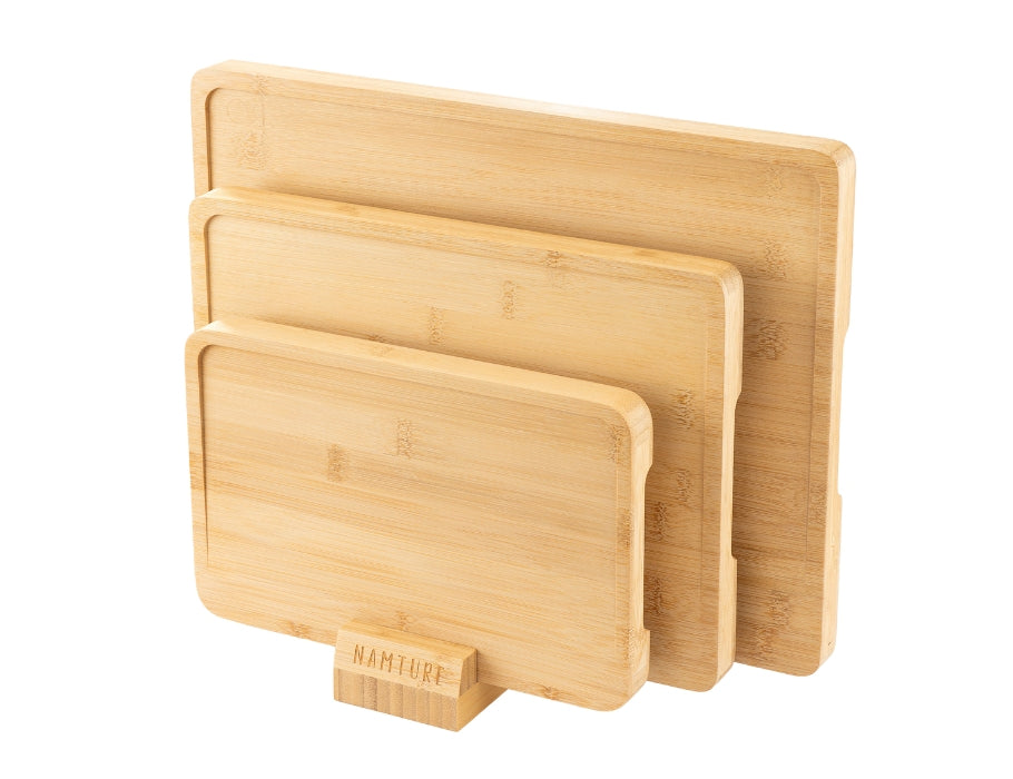 Namture Geschenkset – 3 Schneidebretter + Bambushalter