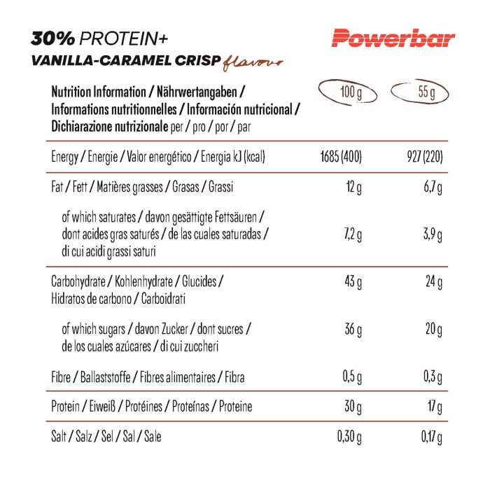 Powerbar 30 % Protein+ (15 x 55 g) – Karamell-Vanille-Crisp
