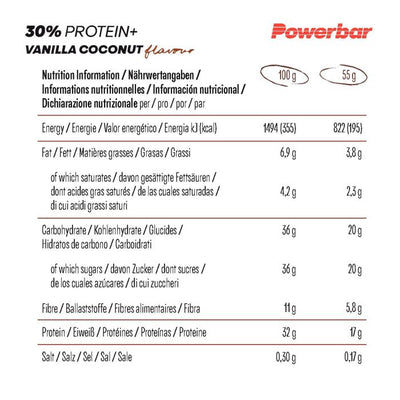 Powerbar 30 % Protein+ (15 x 55 g) – Vanille-Kokosnuss