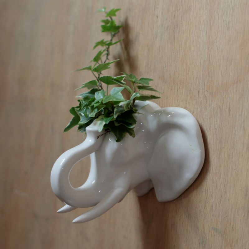 Keramische Elefantenkopfwanddekoration Blumenpot im Inneren