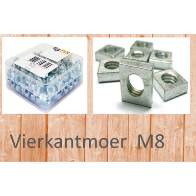 Bofix-Mutter M8 Vierkant verzinkt pro 100 Stück