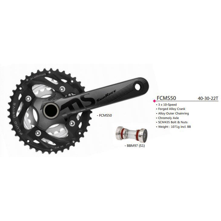 Sunrace Crankkel FCMS50 22-30-40 175 mm M CG+BB Set