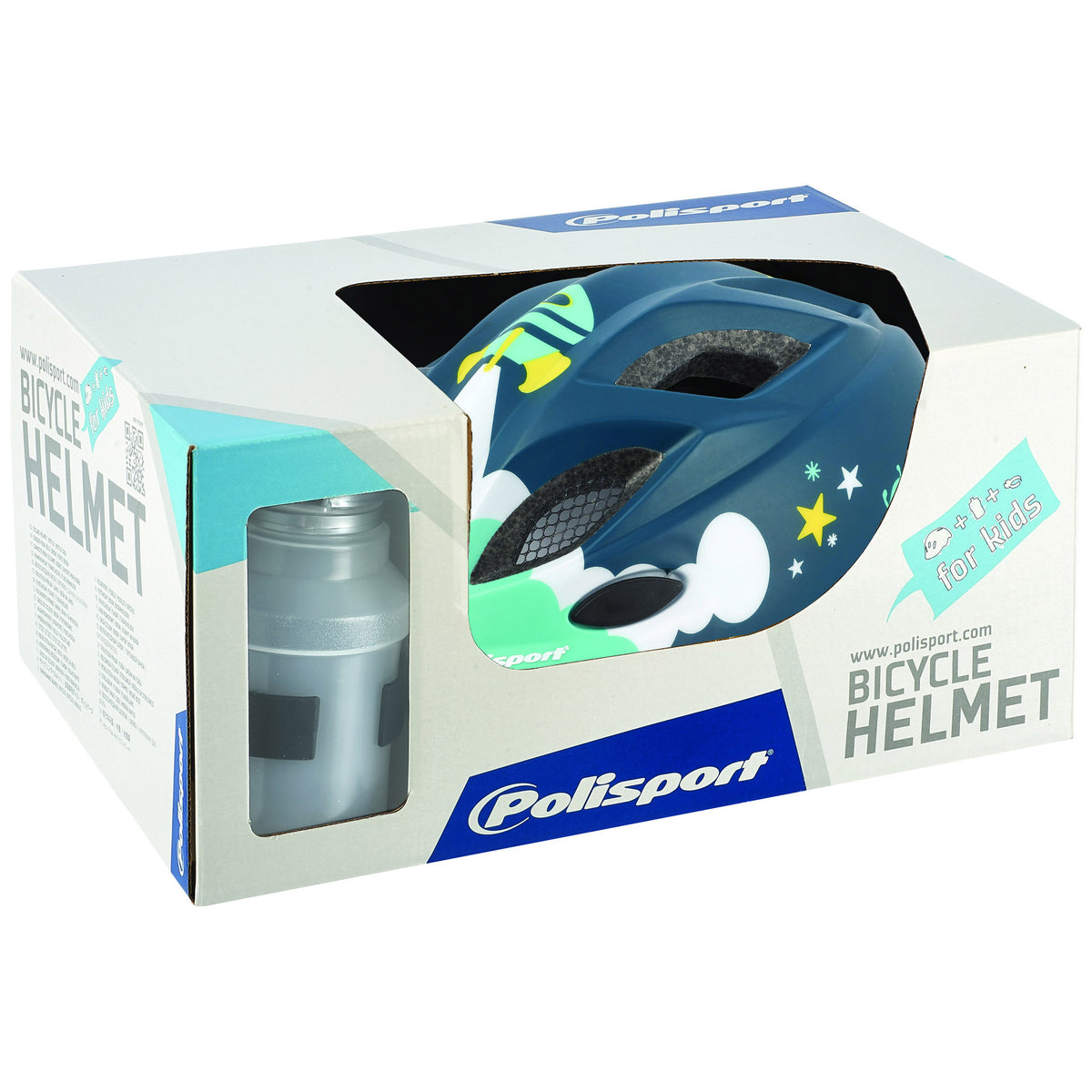 Polisport -Helm -Raumschiff mit Wasserflasche und Halter. Größe: xs (48 52 cm), Farbe: Blauww