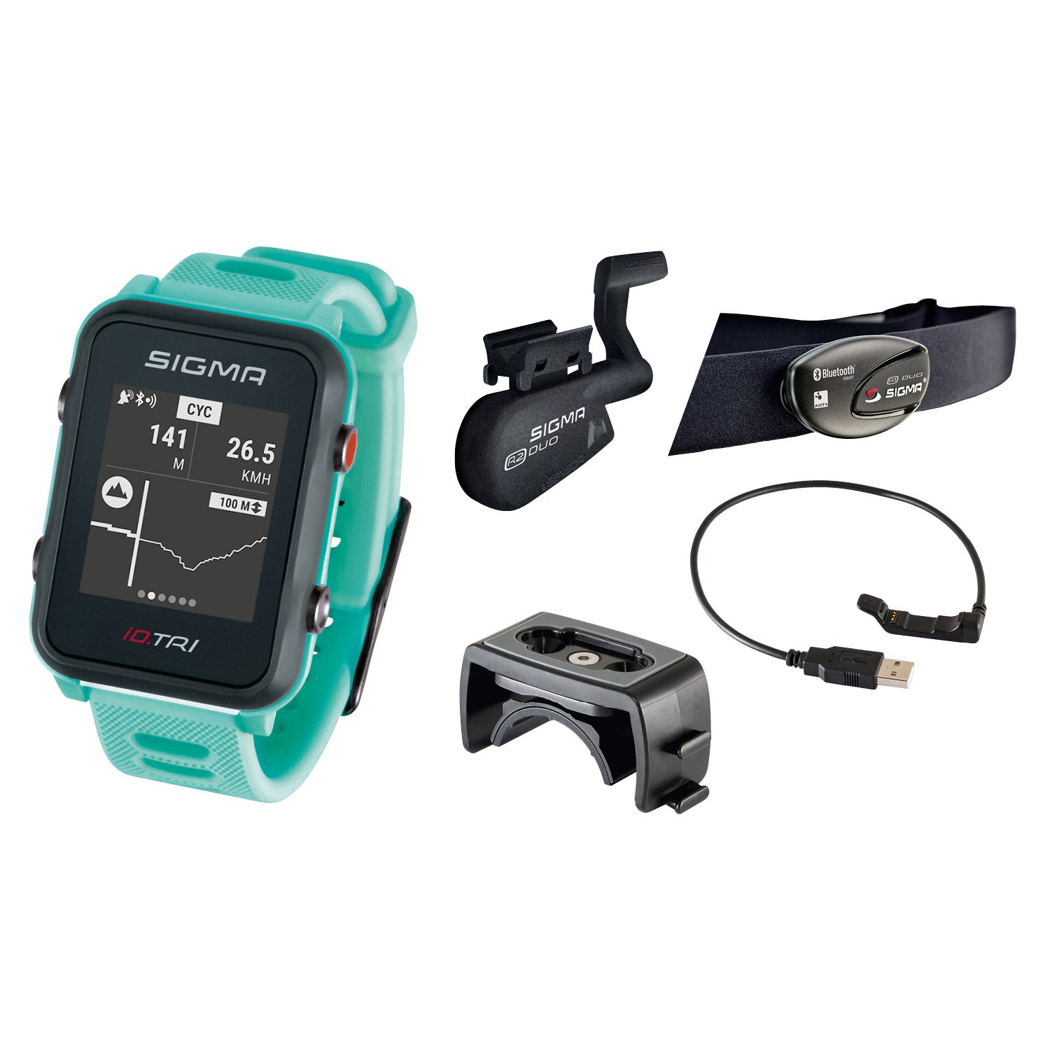 Sigma id.tri neon mint basic zs hartsl gps acti ant+ ble + sensor set