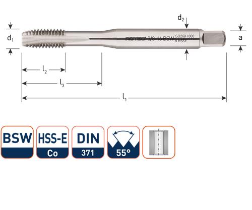 Rotec Maschinengewindebohrer DIN371 3 16 BSW durchgehend