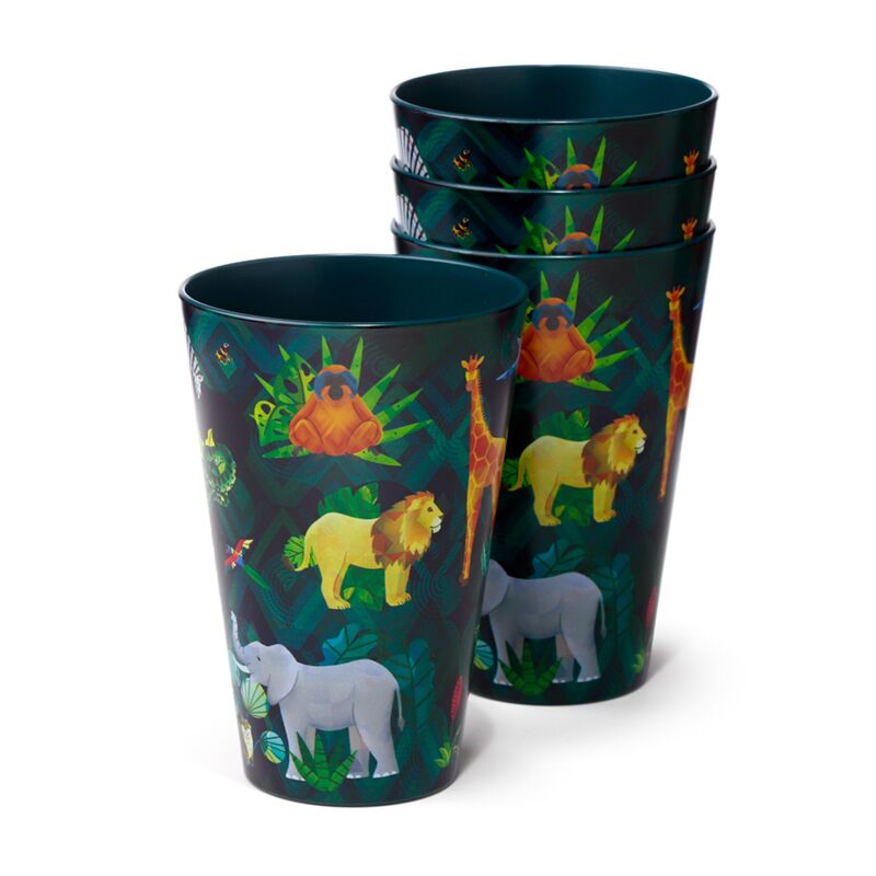 Tierreiche Set von 4 nachhaltigen RPET -Picknickbechern 450 ml