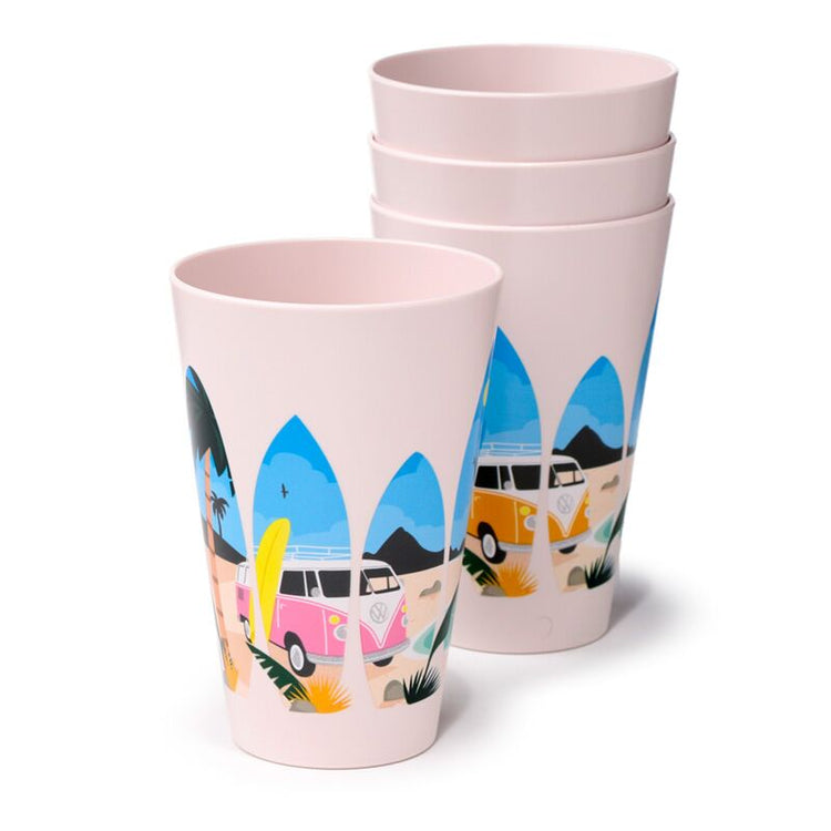 VW T1 Volkswagen Van Waves Set 4 Rpet nachhaltige Picknickbecher 450 ml