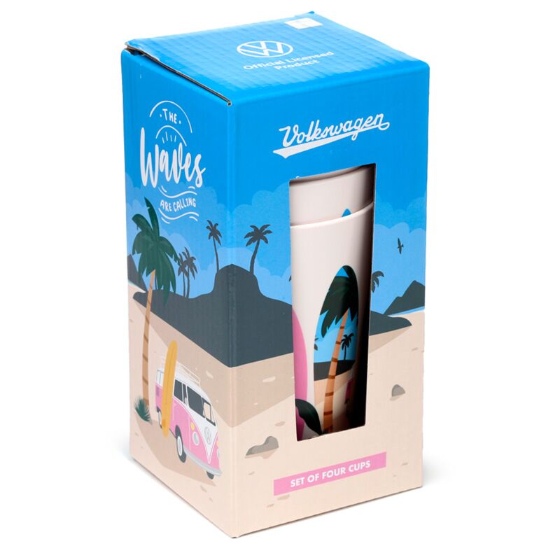 VW T1 Volkswagen Van Waves Set 4 Rpet nachhaltige Picknickbecher 450 ml